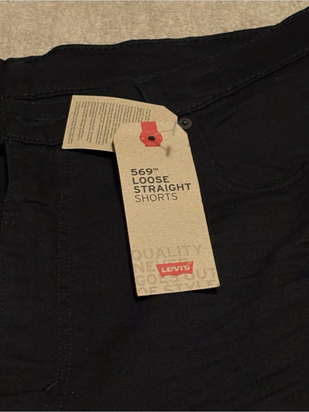 Levi's 569 Men's Loose Straight Stretch Black Denim Shorts 5-Pocket Zip - 38